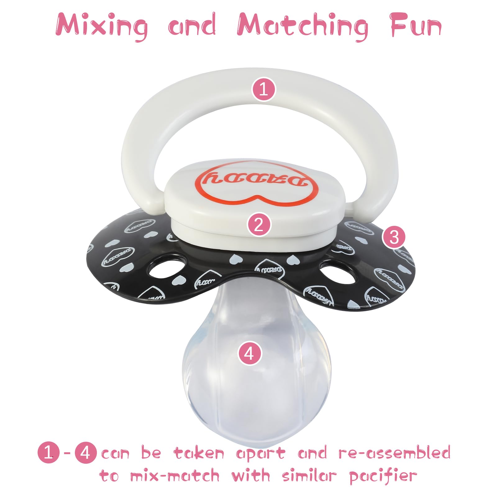 Adult Sized Pacifier Large Shield: Butterfly Shaped Cute Printed Binky - Soft Silicone Paci with Case White and Black - Image 4