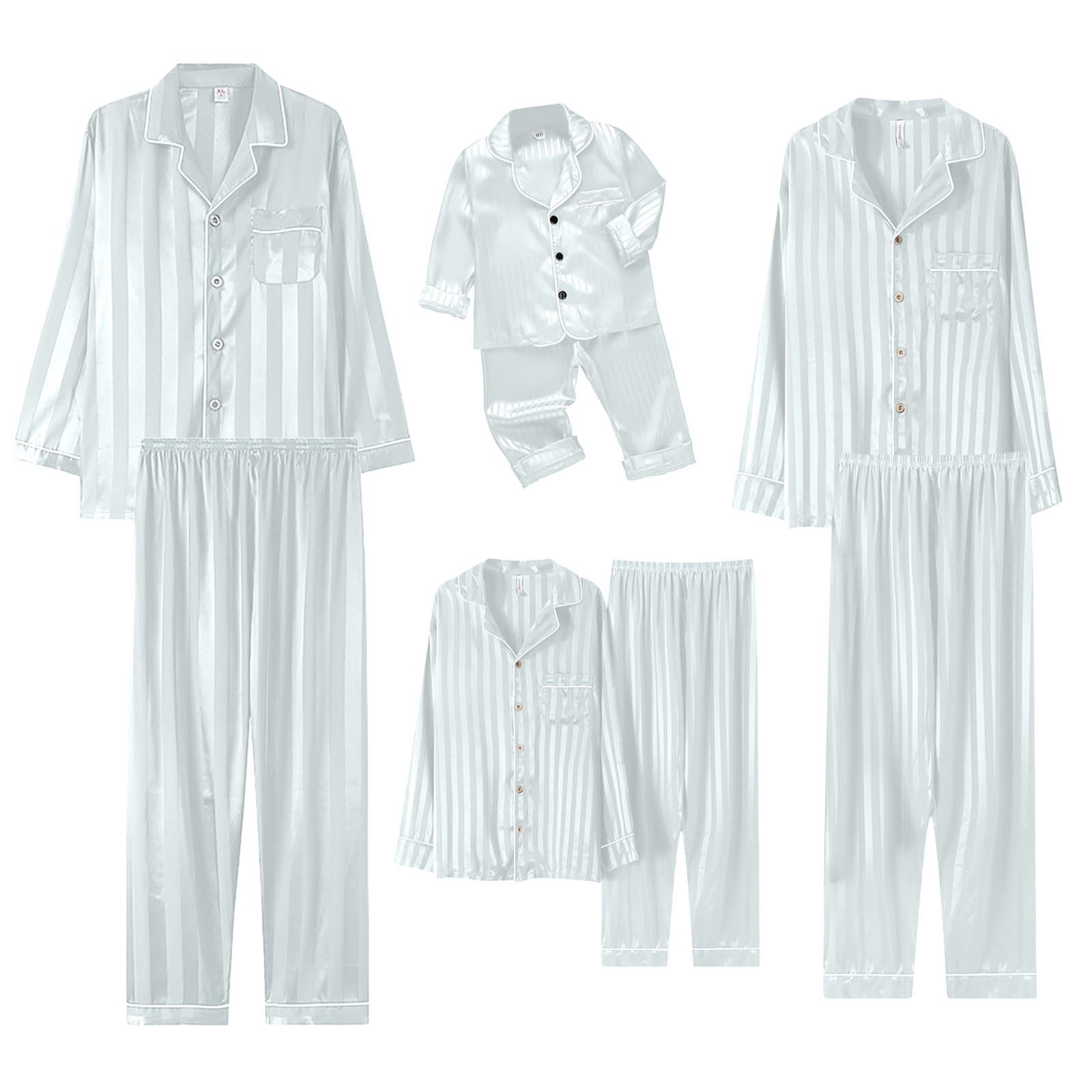 CGGMVCG Silk Satin Family Christmas Outfits Matching Sets Striped Button Down Shirt and Pants Silky Xmas Clothes for Pictures (White, 13-14)