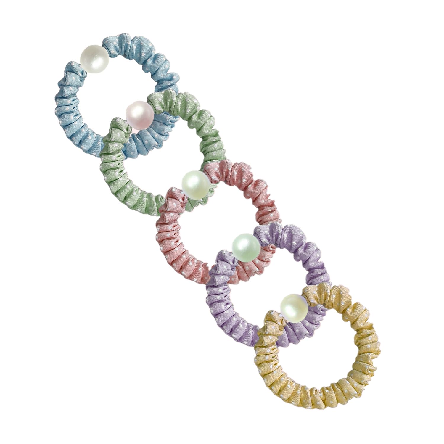 Classic Cotton Pearl Scrunchies For Women And Girls Set Of 5 Hairbands Rubber Band Stylish Ponytail Holder, Stretchy Handmade Bead Bands Hair Bun Accessories Best Gift For Mom, Sister And Girlfriend (MULTI COLOR)-image-35