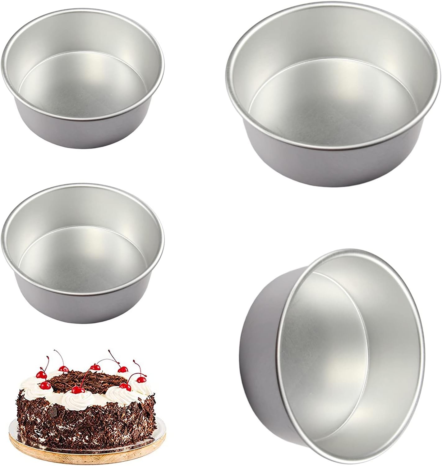 4 Inch Cake Pan, UgyDuky 4-Piece Aluminum Round Baking Pans Layer Cheesecake Pans Tin Set, Nonstick & Non Toxic