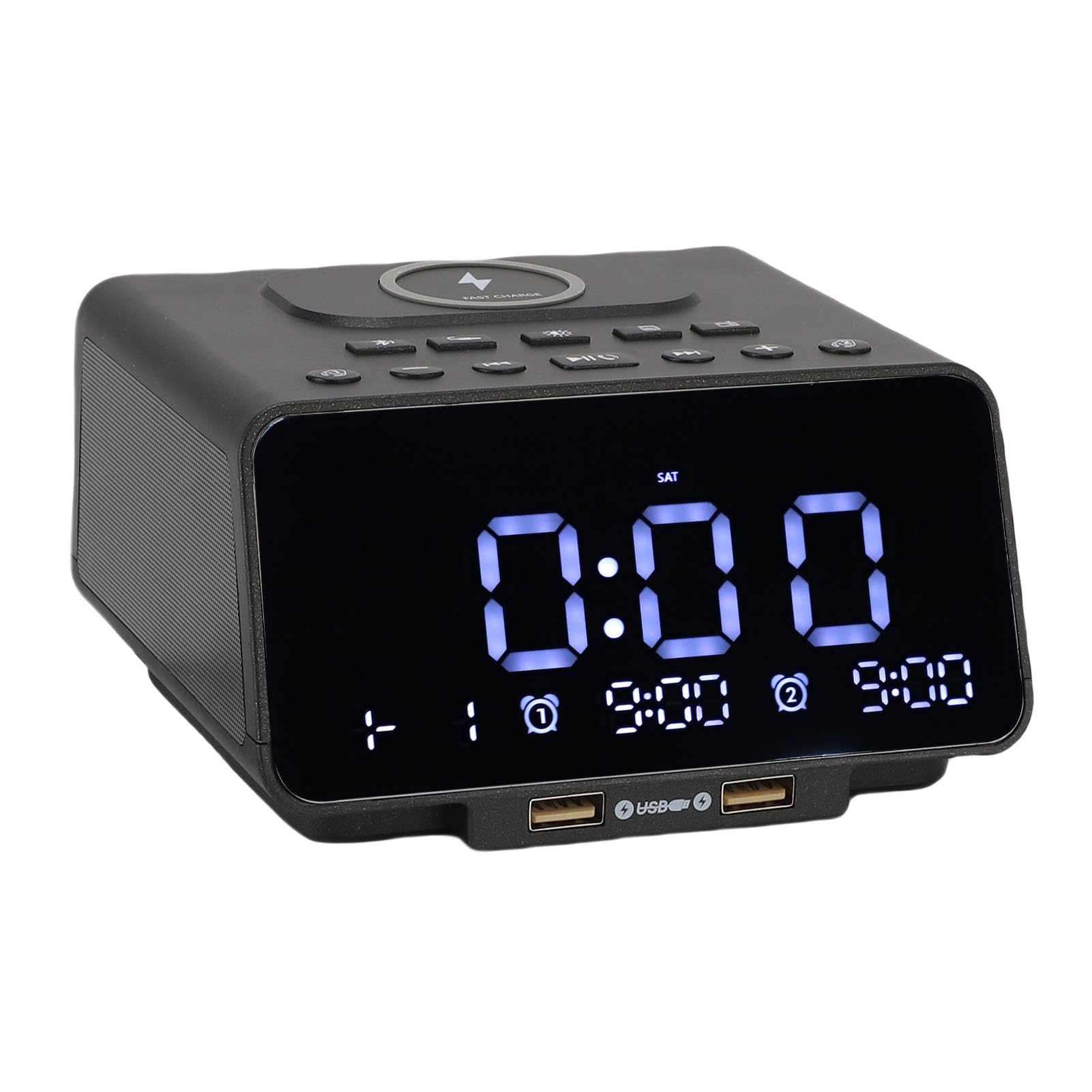 Annadue Radio Bluetooth Despertador Altavoz con Doble Carga USB Base de Carga Inalámbrica Radio FM CD Calidad de Sonido Bajos Estéreo para Oficina en Casa (Enchufe de la UE)