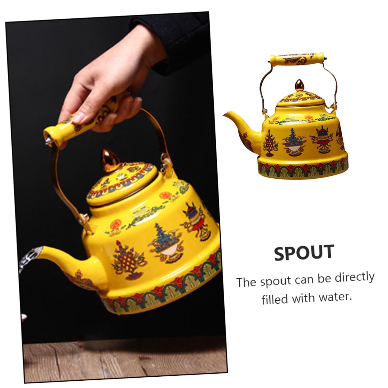 Tetera Práctica de Esmalte Mango Cómodo para Cocina y Oficina, Tetera Segura y Artística Adecuada para Aficionados del Té y Café el Hogar