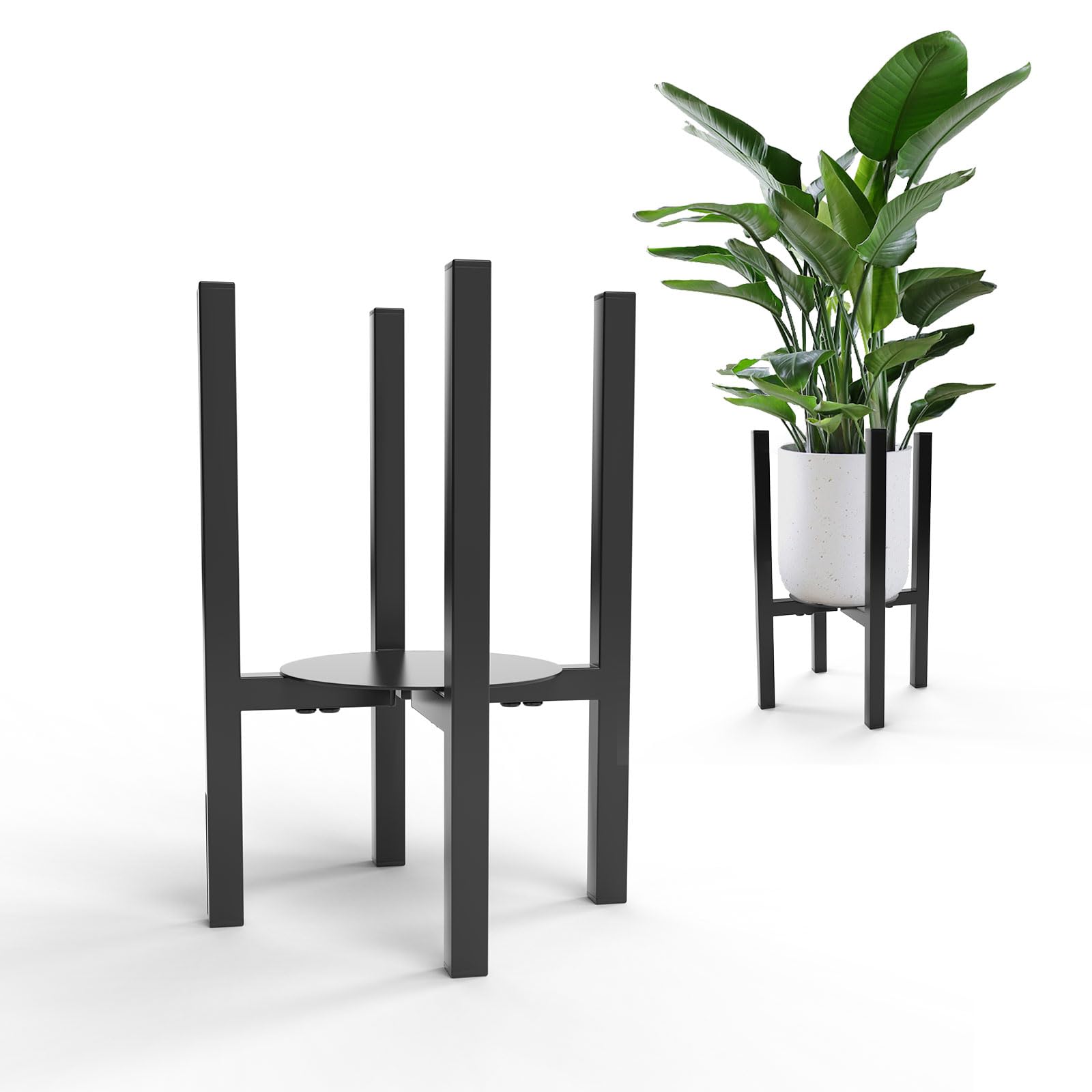 2-Pack Adjustable Indoor Outdoor Plant Stand - Black Heavy Duty Metal Plant Holder,Mid Century Flower Stand Fits 6- To 13-inch Plant Pots,Floor Planter Stands That Can Hold Over 150 lbs,Anti-rust