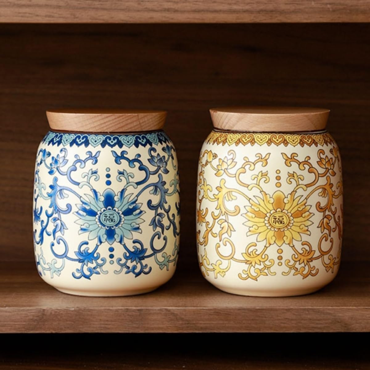 Tea Tin Ceramic Tea Canister With Lid High-grade Household Sealed Storage Jar For Kitchen Counter, Pantry, Decorative Container(Yellow)
