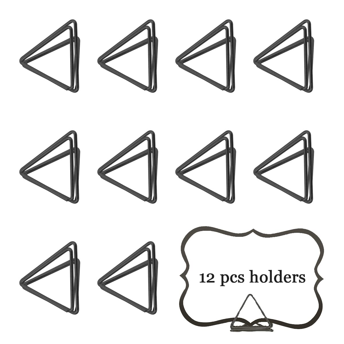 Jiamusi 12PCS Beautiful Name Card Holder, Card Stand, Place Card Holder,Triangle Shape Table Place Cards Holder,Photo Holder for Wedding Party(Black,12PCS)