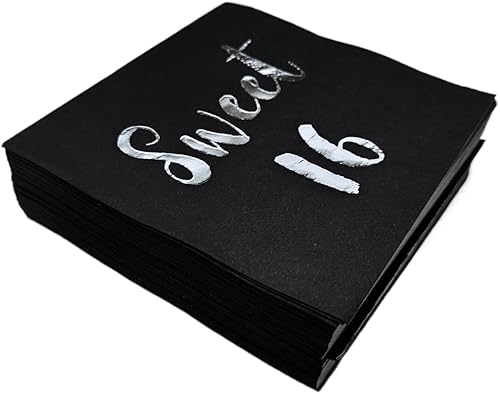 Miniatura 3 de 40 servilletas de cóctel negras y plateadas con dulces de 16 años, decoraciones de fiesta de cumpleaños 16, decoración de mesa, servilletas de