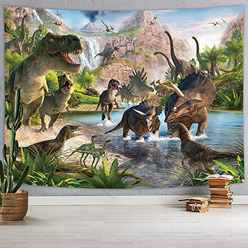Dinosaurier-Wandteppich, Jurassic Park Wildlife Tier Dino Dschungel Wald Berg Wandteppich Jungen Mann Kinder Wandteppich Wandbehang Decke für Schlafzimmer Wohnzimmer Wohnheim 152,4 x 101,6 cm Cover