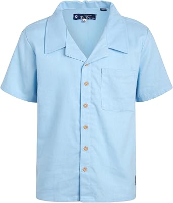Ben Sherman Boys Linen Shirt - Casual Short Sleeve Boys Button Down Shirt - Collar Shirts for Kids with Chest Pocket