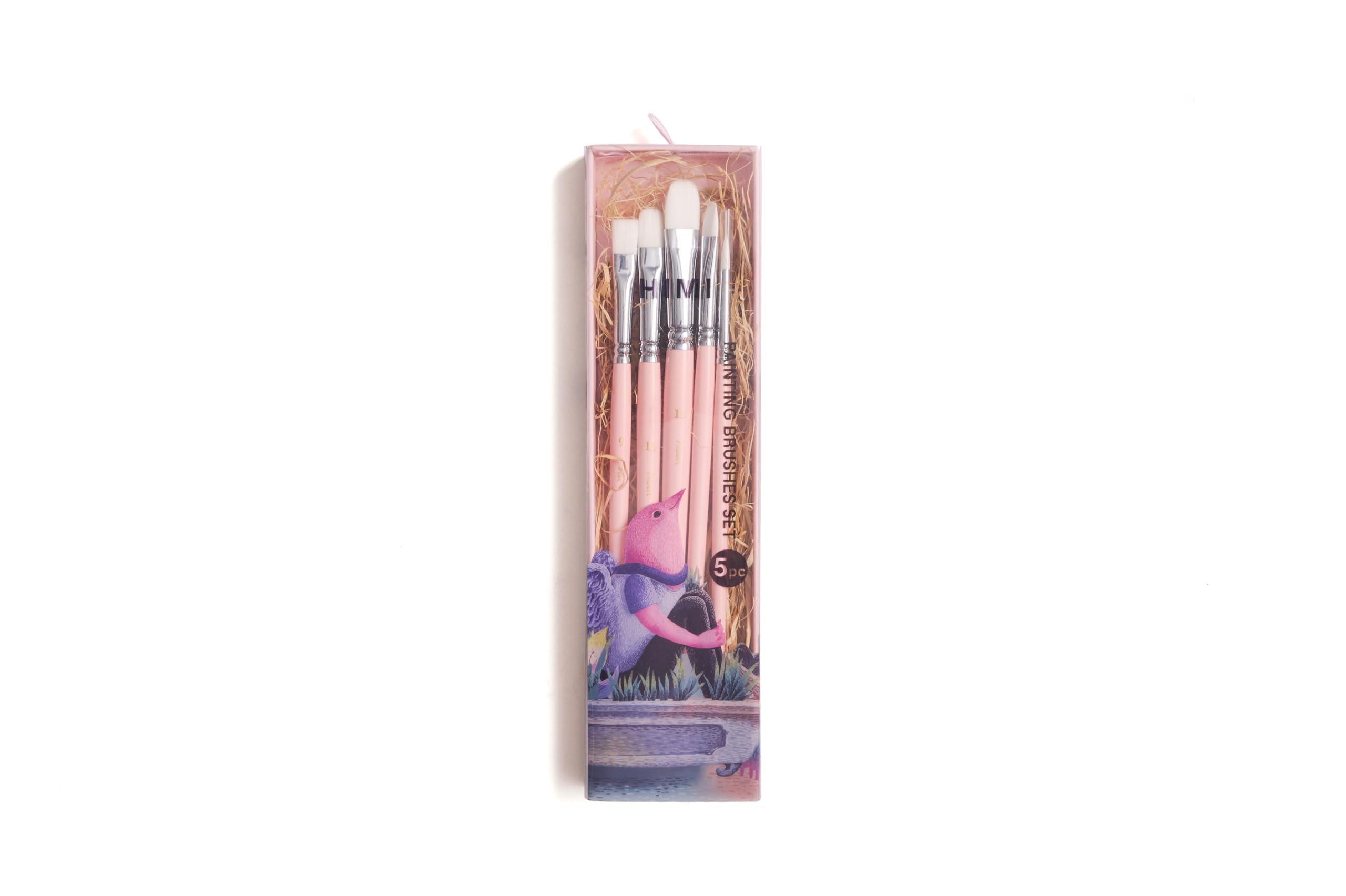 HIMI Brush Set of 5, Includes 3 Filbert Brushes, 1 Flat Brush, 1 Round Brush, Pink Edition, Beginner Paint Art Brushes Set, Acrylic, Gouache Painting, Soft Blends, Bold Strokes, Fine Details