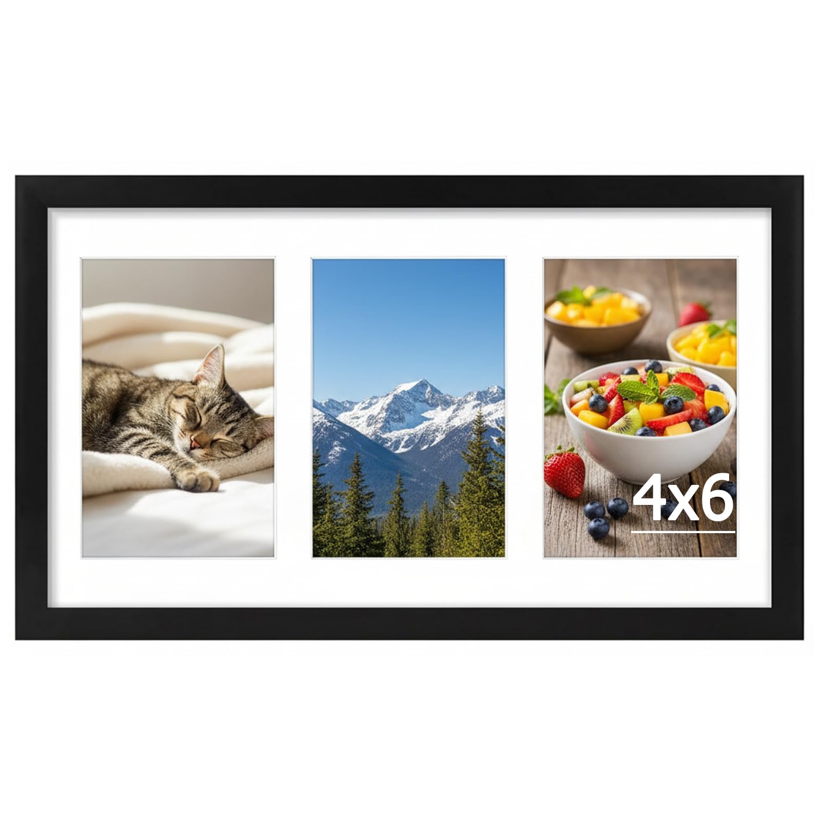 Wonninek 6x4 Collage Picture Frame, Photo Frames Multiple Pictures for Wall, Fits Three 4x6 Photos or Use as One 8x14 Picture Frame for Wall Display - Black