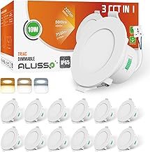 ALUSSO IP65 LED Downlights Ceiling Dimmable 10W 800LM LED Recessed Ceiling Spot Lights 3000K Warm 4000K Neutral 5700K Cool Adjustable Spotlights Ceiling Lights for Bathroom Kitchen, White, 12 Pack