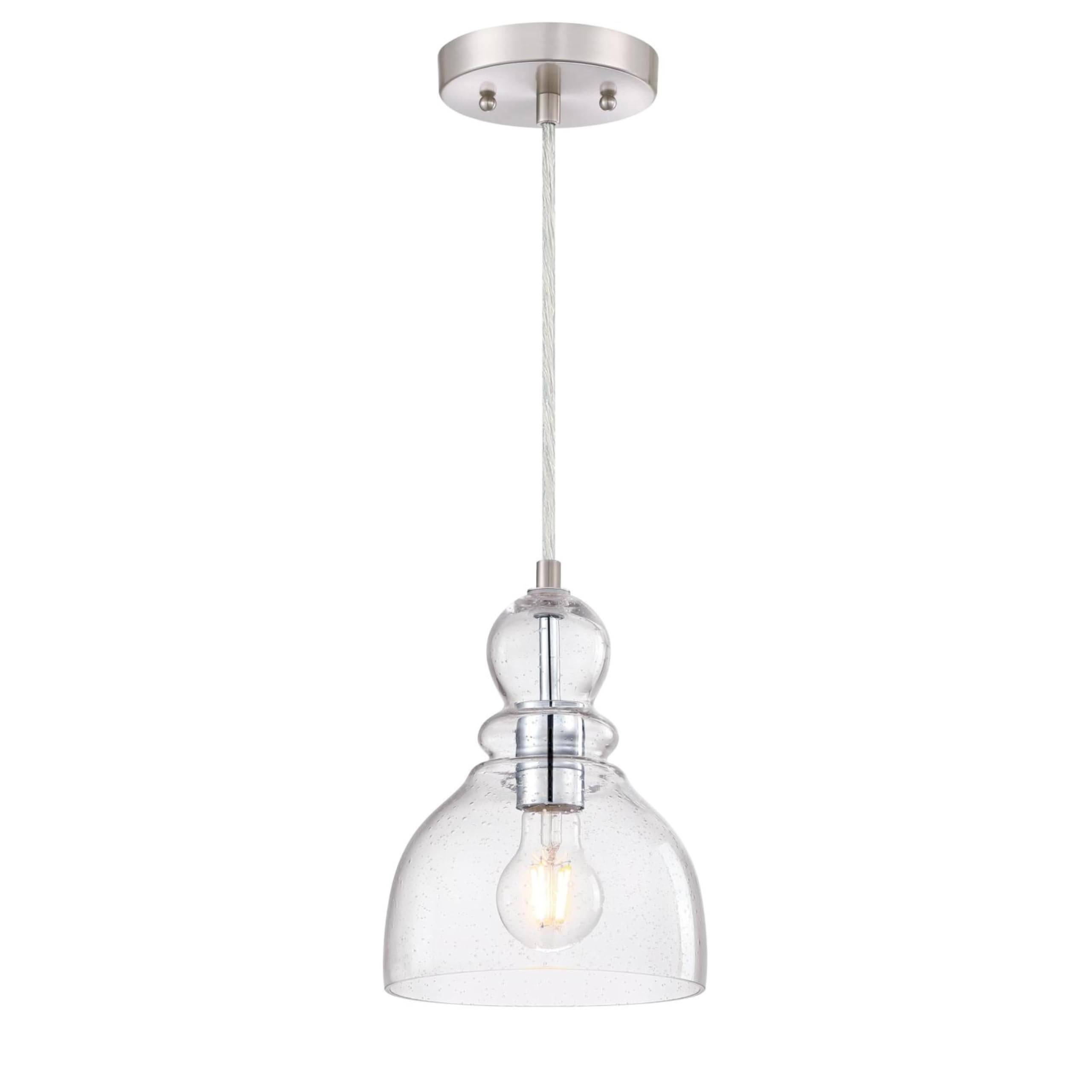 Westinghouse Lighting 6135700 One-Light Indoor Mini Pendant Light, Ceiling Light Fixture, Brushed Nickel Finish with Clear Seeded Glass