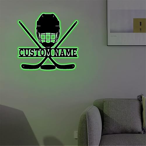 Miniatura 6 de Lámpara de hockey con nombre personalizado, palo de hockey personalizado, luz nocturna LED, arte de pared de hockey sobre hielo, letrero con nombre