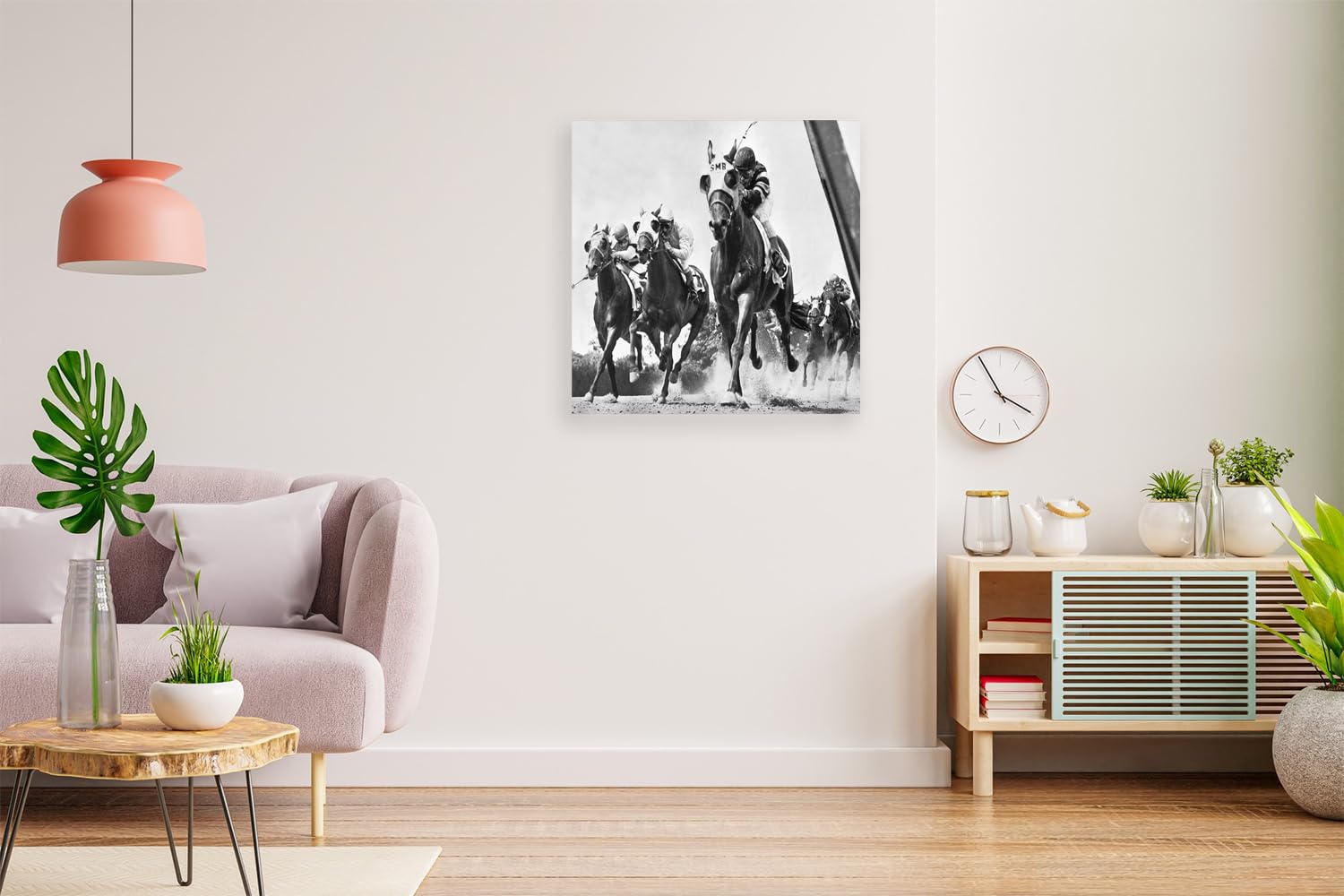 VERRE ART Printed Framed Canvas Painting for Home Decor Office Wall Studio Wall Living Room Decoration (14x14inch Wrapped) - Horse Racing At Belmont Park