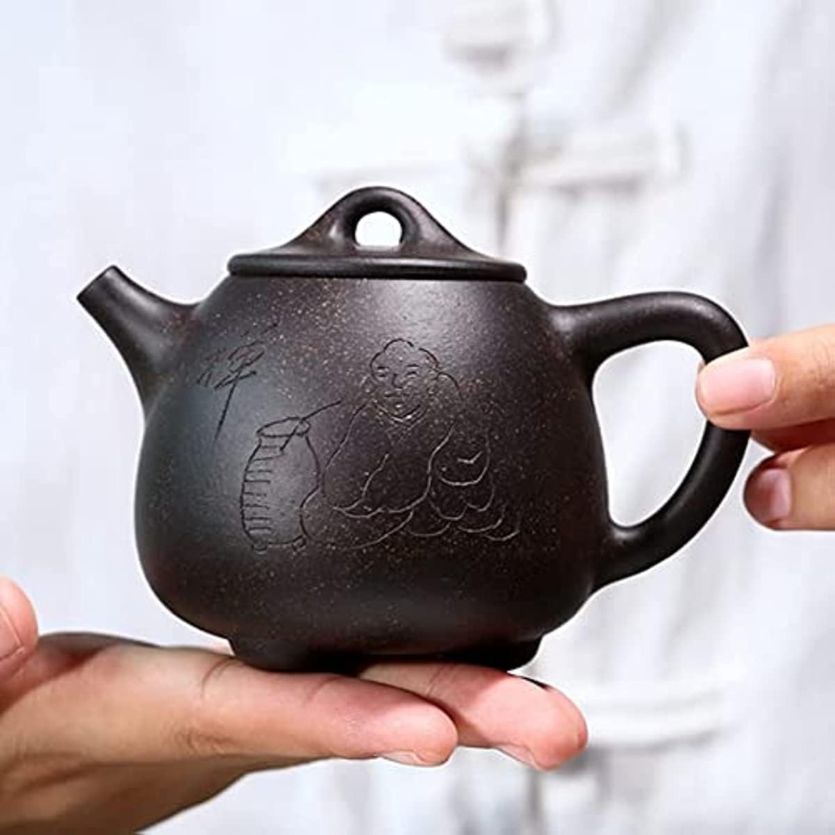 Przenośny zestaw do herbaty podróżnej, 200 ml kreatywny fioletowy czajniczek z surową rudą, czarnym, złotym piaskiem i wysoką kamienną łyżeczką do herbaty, do domu, biura, na piknik na świeżym powie