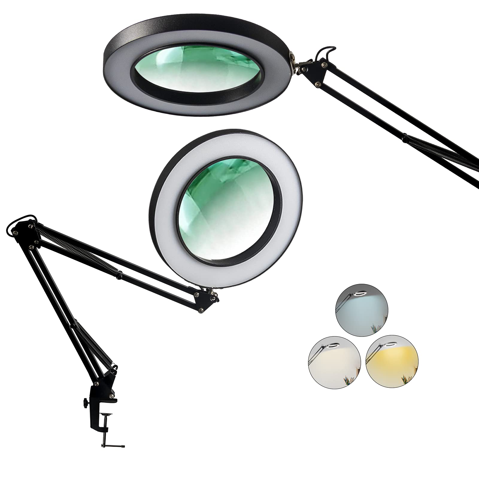 Wellwerks Magnifying Lamp,Modern Desk Lamp with Clamp,Table Lamp with 3