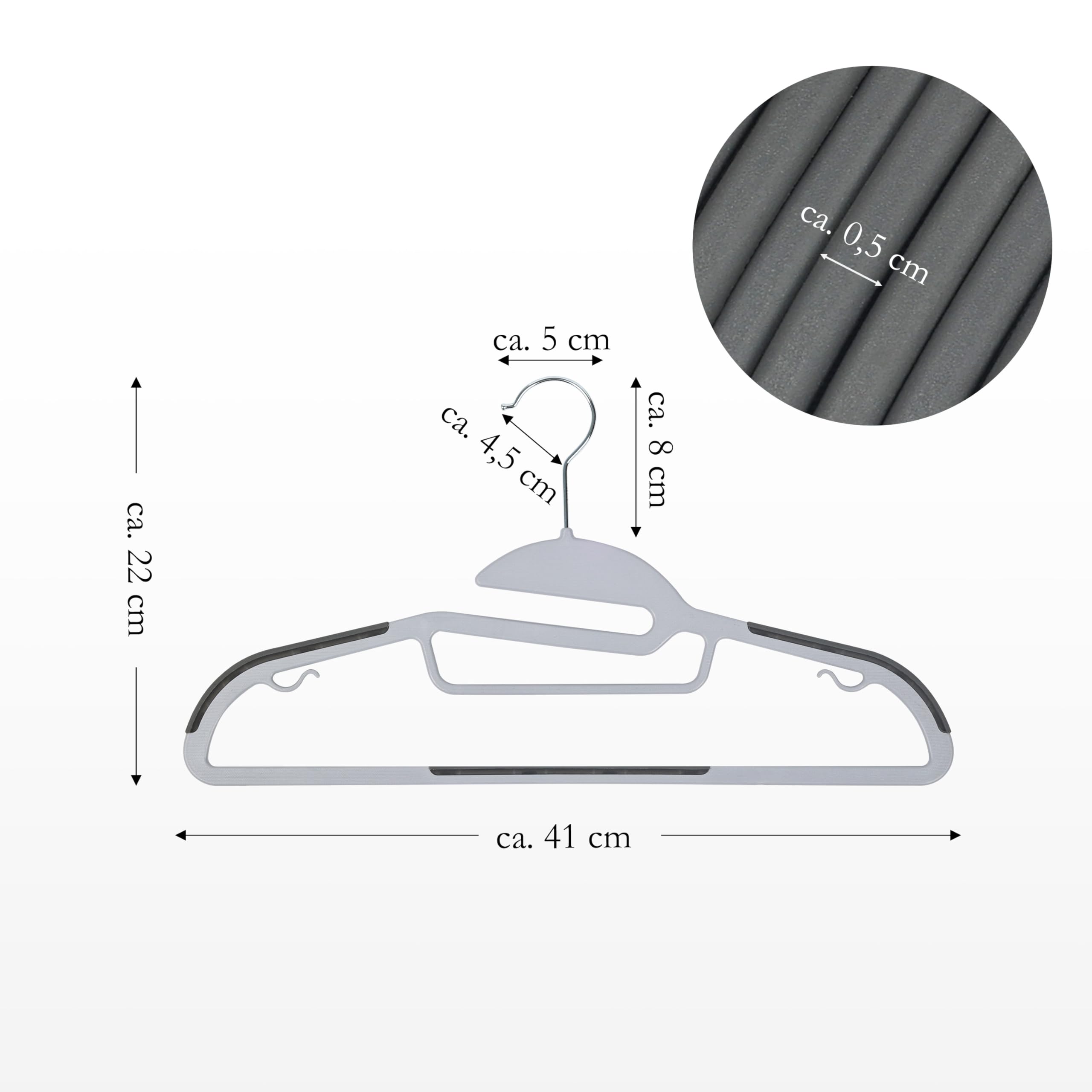 Ribelli Kleiderbügel Kunststoff 50 Stück, Rutschfester Kunststoffbügel, 0,5 cm dick Bügel Platzsparend mit um 360° Drehbarem Haken, Kleiderbügel mit Krawattenhalter für Mäntel, Hosen, Tanktops, 500799