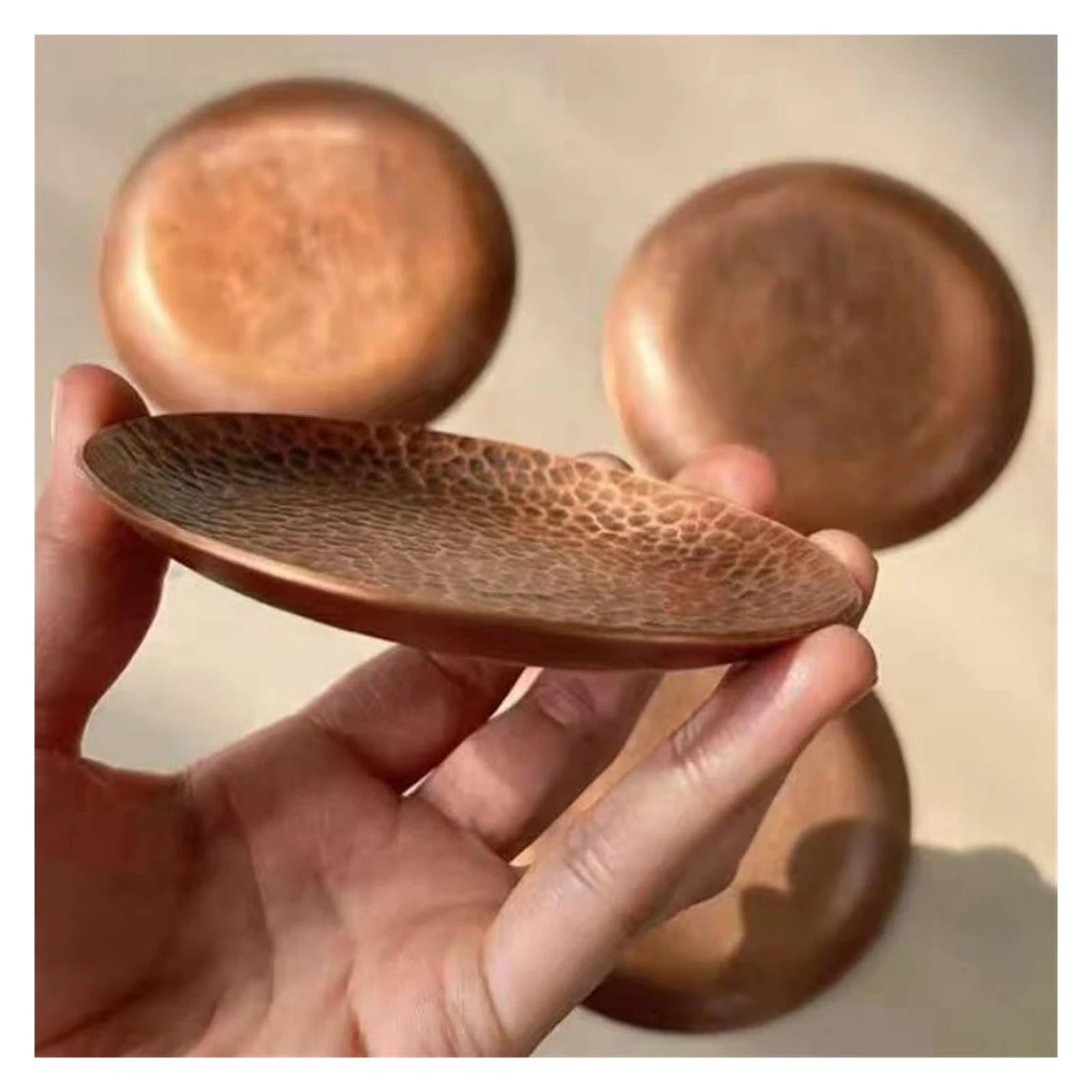 Plateaux martelés Mini plateau de tasse à café en cuivre rouge vintage