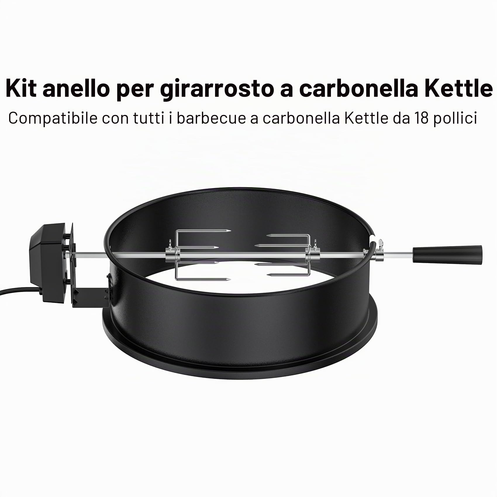 Onlyfire girarrosto per barbecue, Carbone bollitore Grill girarrosto, Arrostire Kit Anello con spiedo, Motore Elettrico Si inserisce Weber 47CM bollitore BBQ e Altre Griglie 47cm Kettle (smaltato)