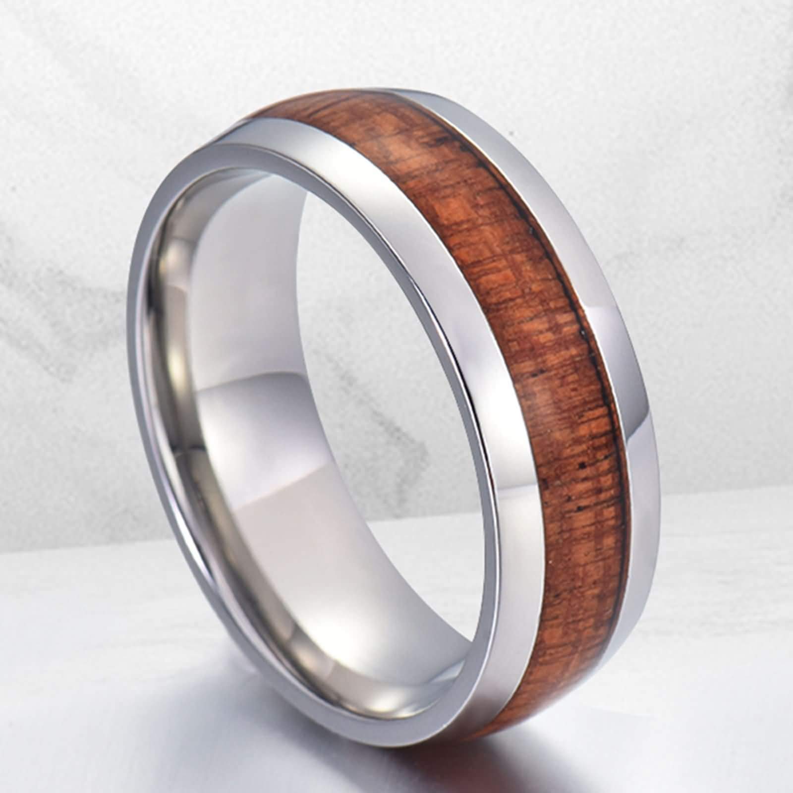 Anello Uomo Tungsteno Anelli Intarsiato con Venatura del Legno FEDI Nuziali Comfort Fit Anello Uomo con Incisione 8MM Anello Tungsteno Argento Marrone Misura 12-31