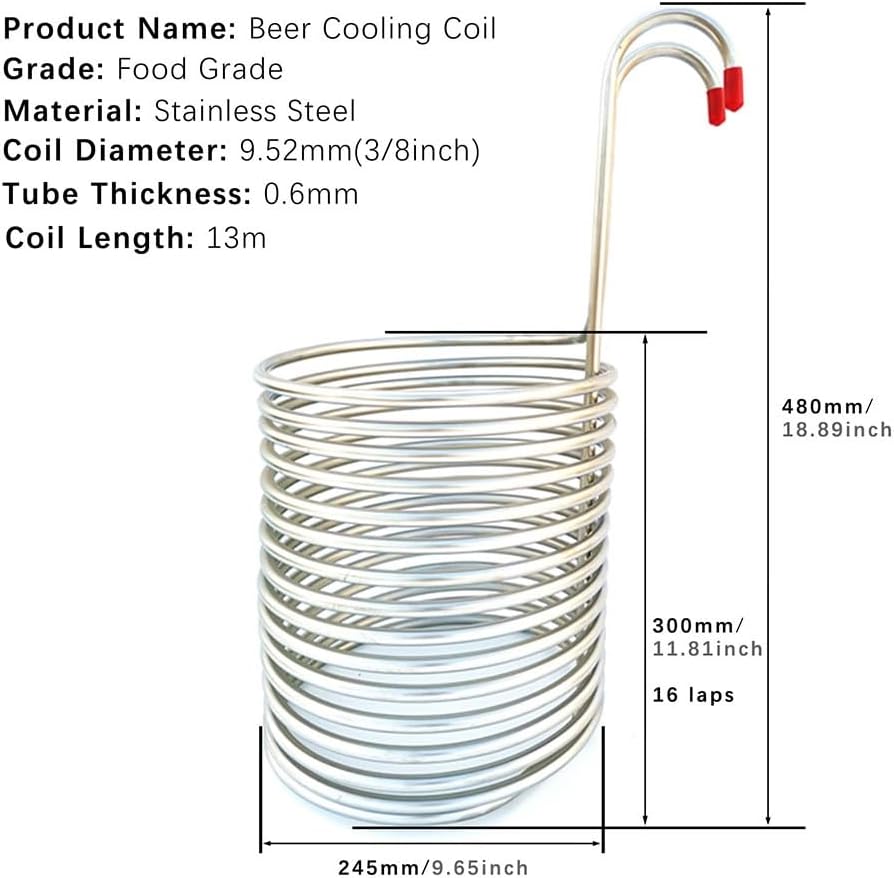 1pcs Beer Brewing Equipment, Cooling Coil,Stainless Steel Immersion Wort Chiller, Spiral, Homebrew, Restaurant Supplies, 3/8 "* 13m