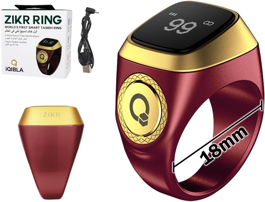 Anlising Smart Ring Counter, Smart Tasbih Zikr Ring, Muslim Islamic Prayer Smart Rings, Tasbih Counter Smart Ring, Tasbeeh Smart Counter, Digital Electronic Smart Tally Counter for Prayer(Brown, 18MM)