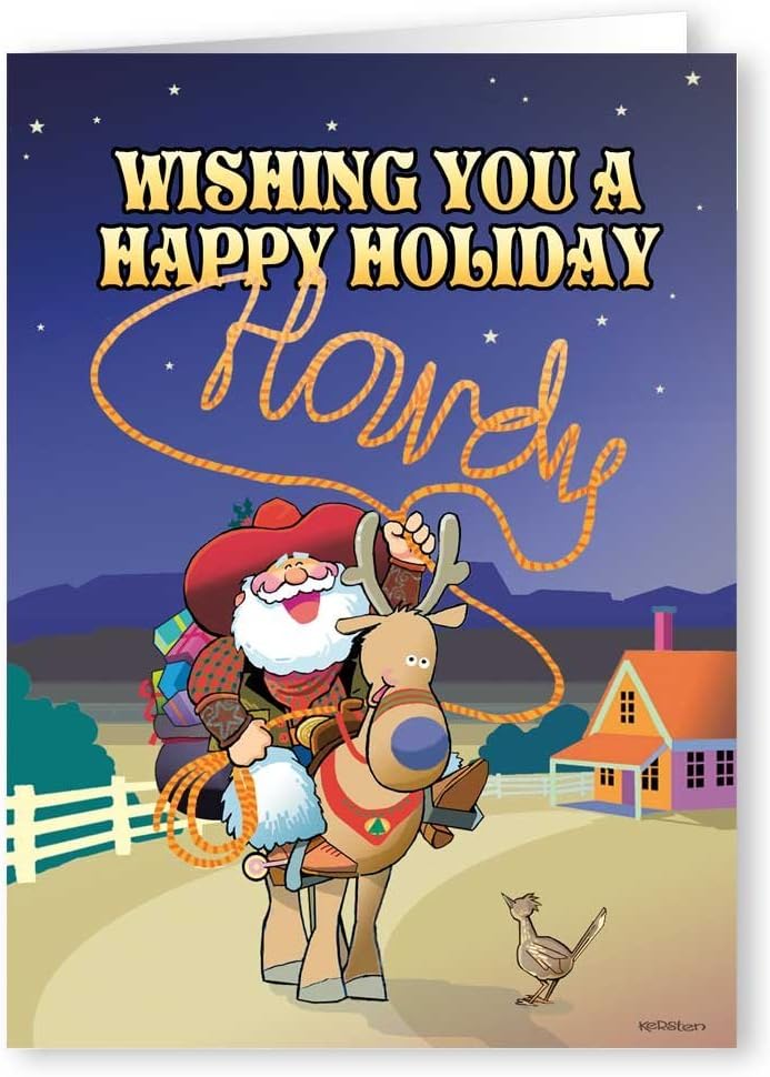 Stonehouse Collection - Howdy! Western Christmas Card - 18 Cowboy Holiday Cards and Envelopes - Ranch, Horse - USA Made (Standard)