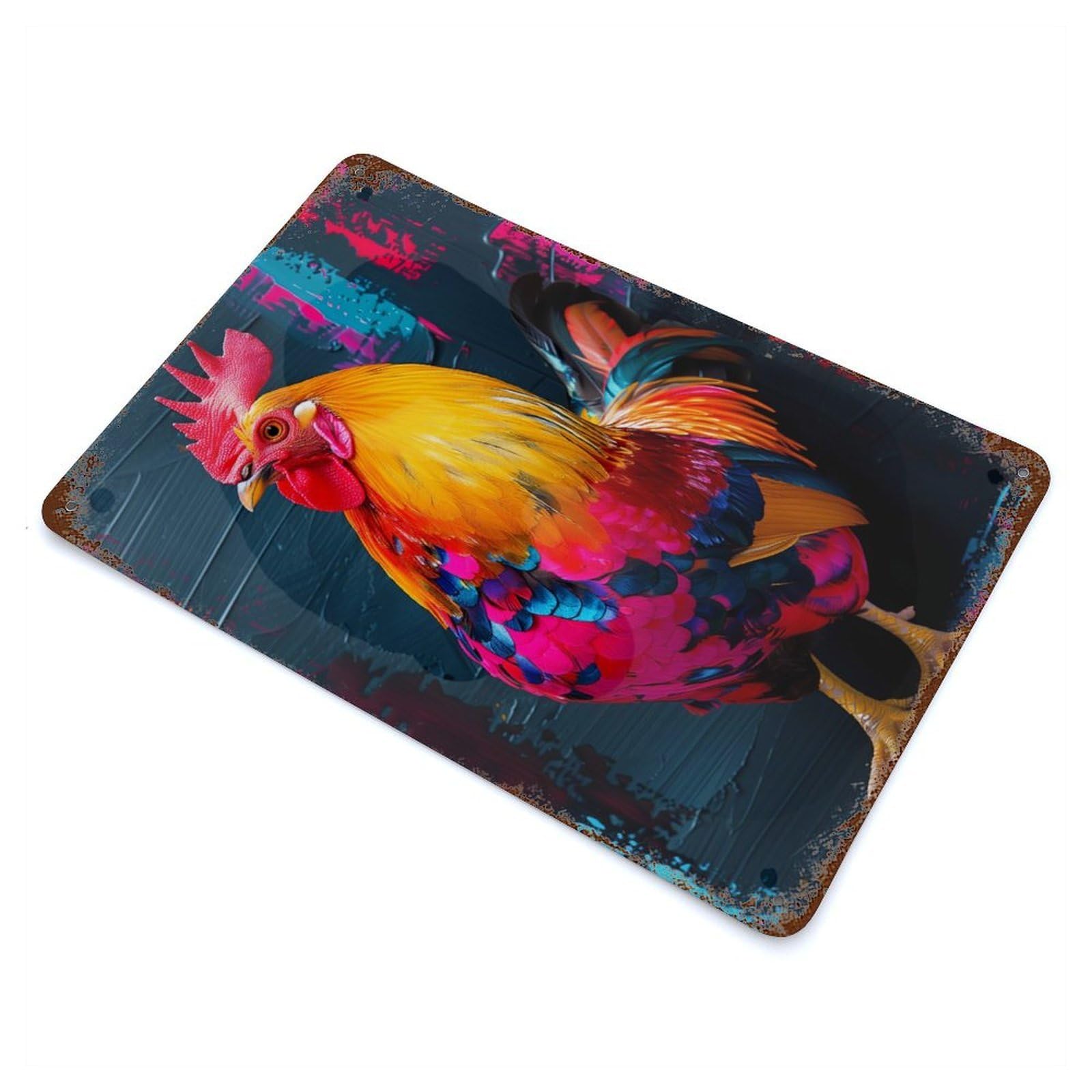 Colorful Rooster Vintage Rust Metal Sign 11.8"x7.9", Farmhouse Wall Decor for Garage, Pub Or Kitchen