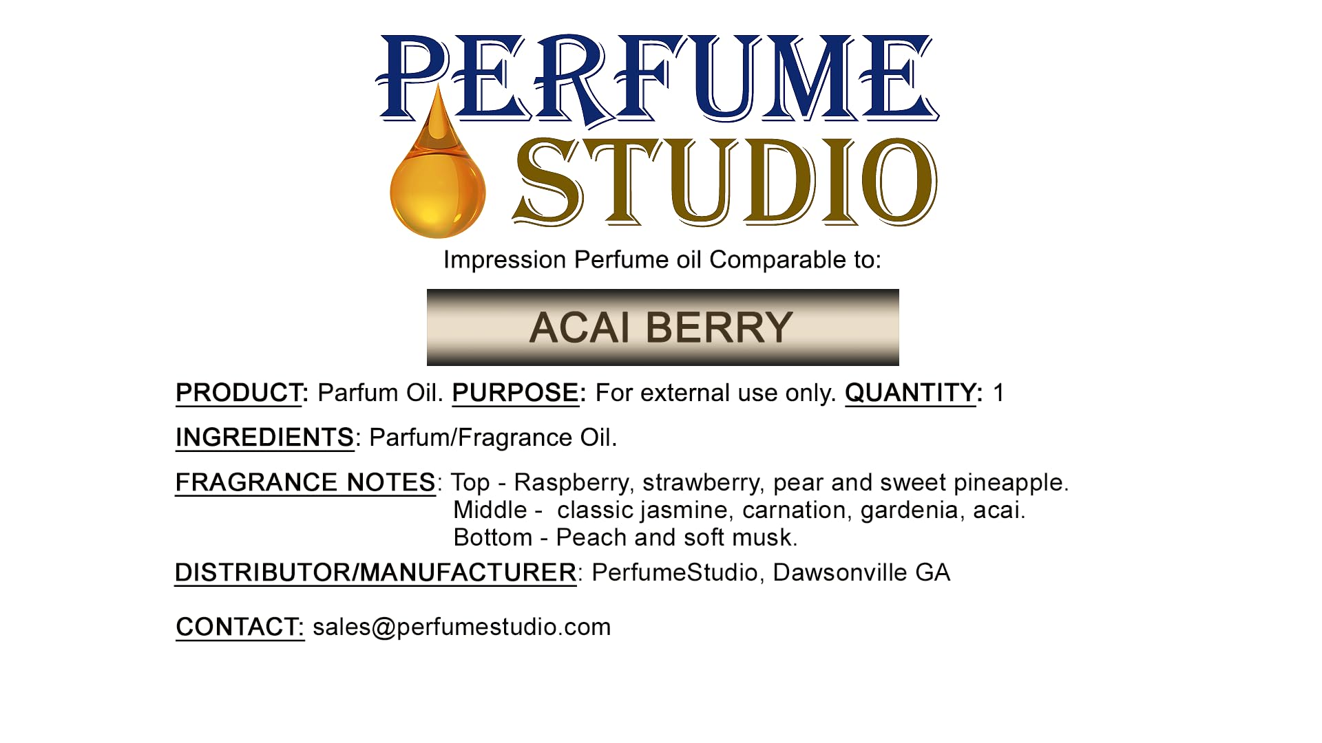 Perfume Studio 100% Pure Fragrance Oil Impression Compatible with: (Acai Berry, 1oz)