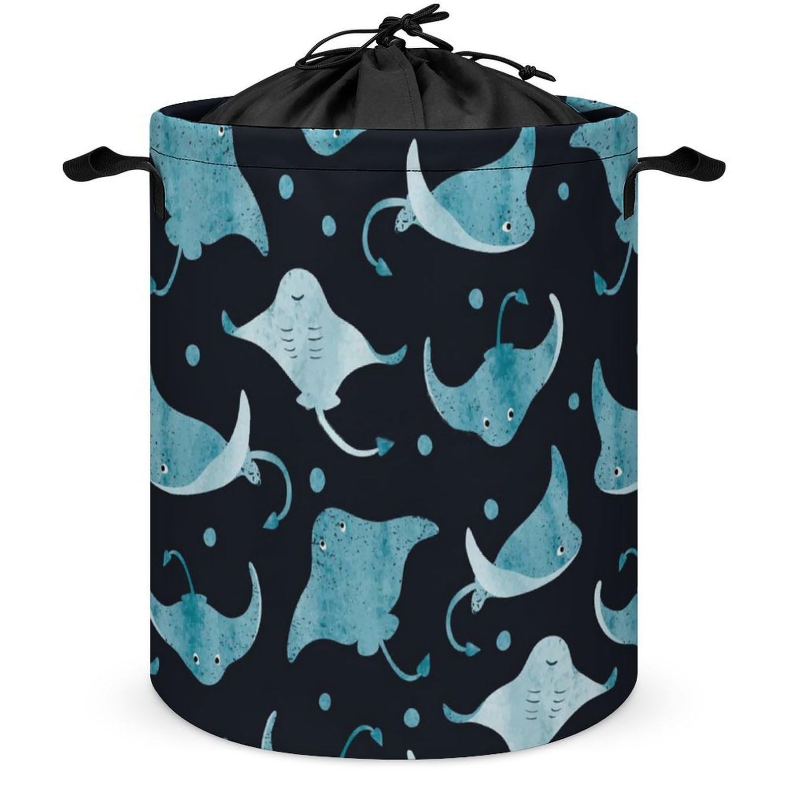 Wlntrophic Drawstring Laundry Hamper, Manta Ray And Fish Laundry Basket, Washing Basket with Handle