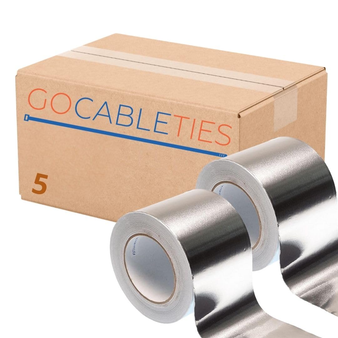Gocableties Aluminium Foil Tape, 100mm (4") x 50m, Five Roll Bulk Pack Adhesive Insulation Tape for Insulating, HVAC Repair, Sealing Ducts, and Pipework, 5 Rolls โ image 1