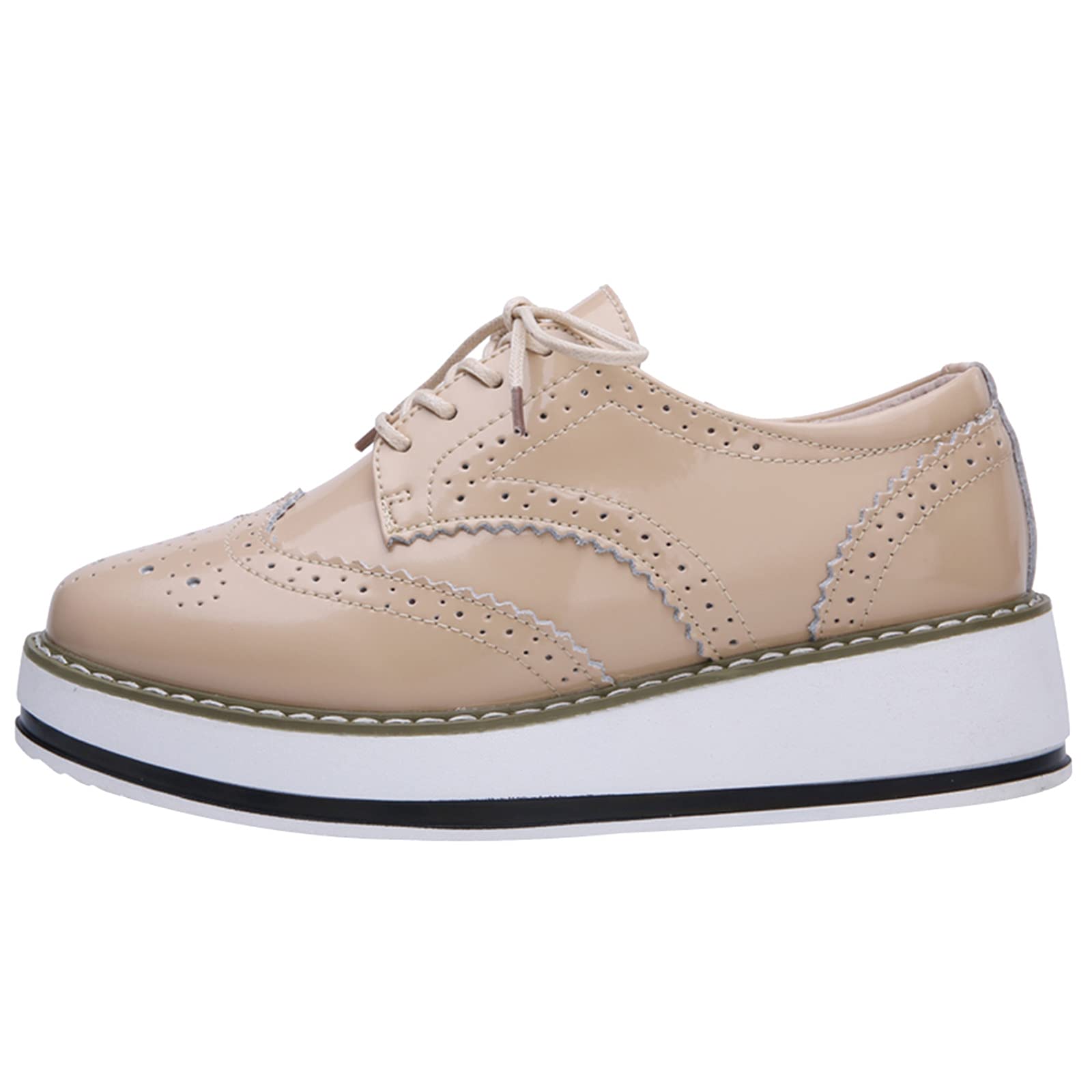 ANUFER Donna Allacciare Brogues Scarpe da Allenamento Casuale Piattaforma Creepers
