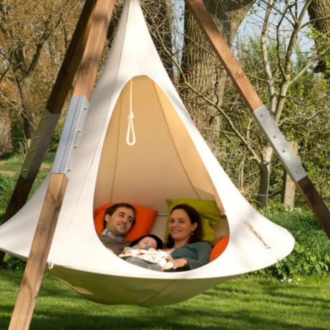 Hanging Teepee Tent, White Canvas, Outdoor Swing Chair, Family