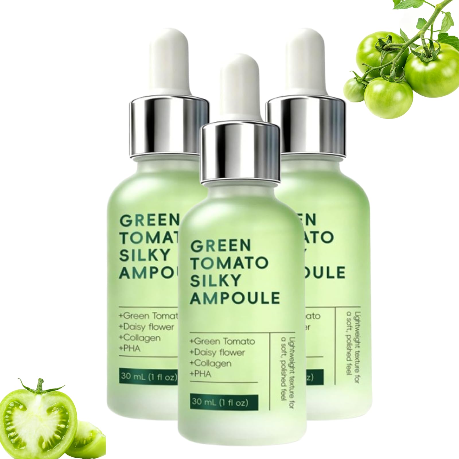 Ampolla Di Sollevamento Dei Pori Del Pomodoro Verde, Olio Del Viso Delicato Di Collagene Per I Pori, Cura Idratante Per La Pelle Sensibile, Formula Naturale, Cura Della Pelle Leggera (3pcs)