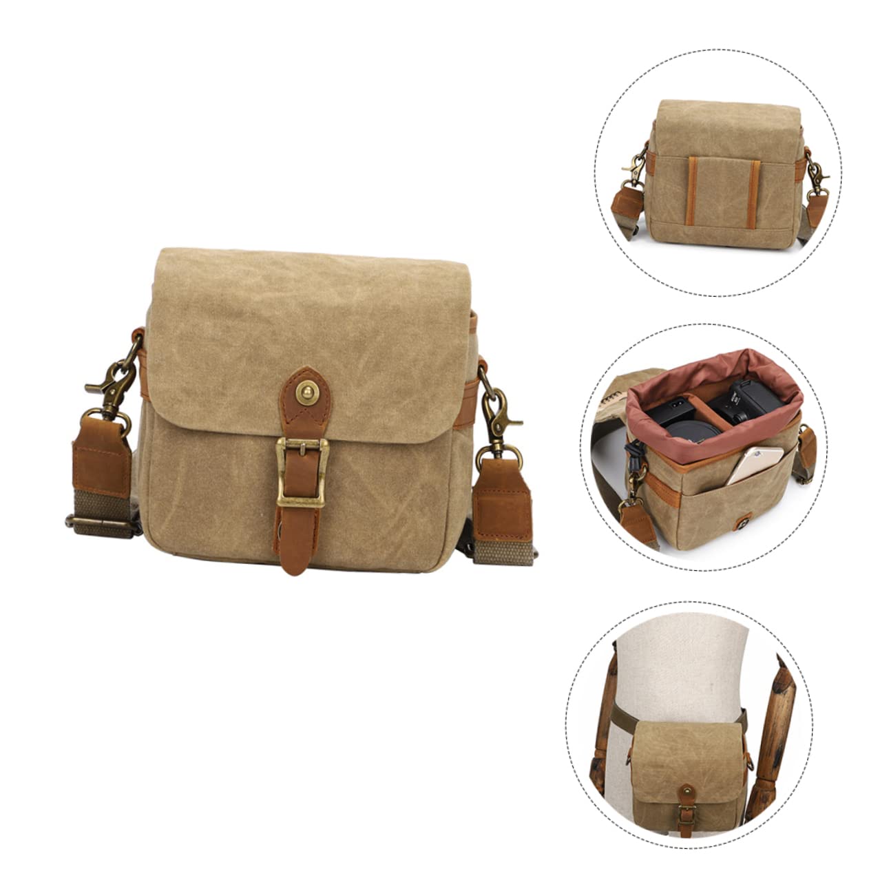 Veemoon Bolsa de Lona para Cámara Portátil Cámara Mirrorless Anticaídas para Fotógrafos al Aire Libre Resistente Color Caqui Compartimento para Accesorios