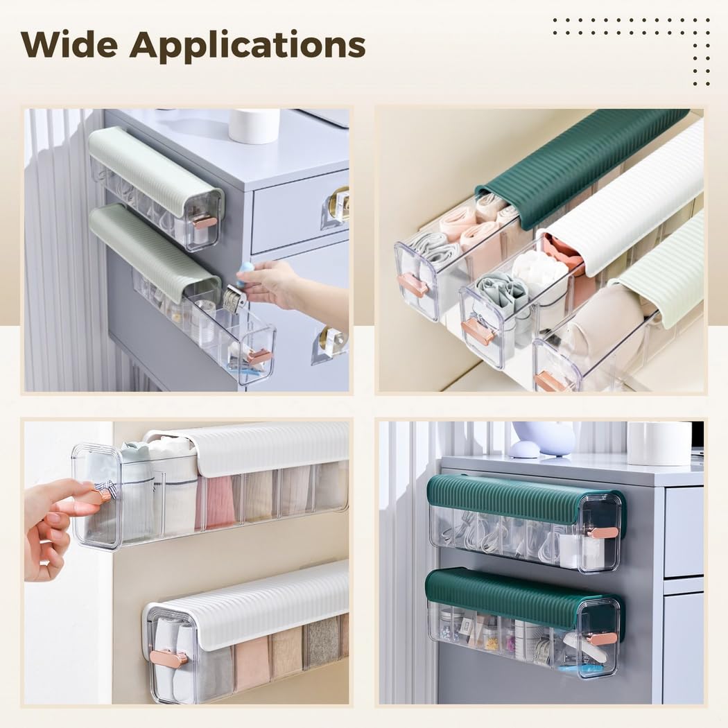 Organisateur de tiroir mural transparent 3 pièces, design sans perforation pour chaussettes, sous-vêtements et cravates