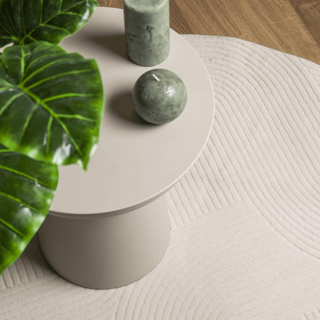Tapis Rond 200 cm de Salon et Chambre, Tapis Scandinave Crème à Poils Courts Doux, Grand Tapis Géométrique Effet 3D en Polyester pour Décoration Intérieure Chaleureuse