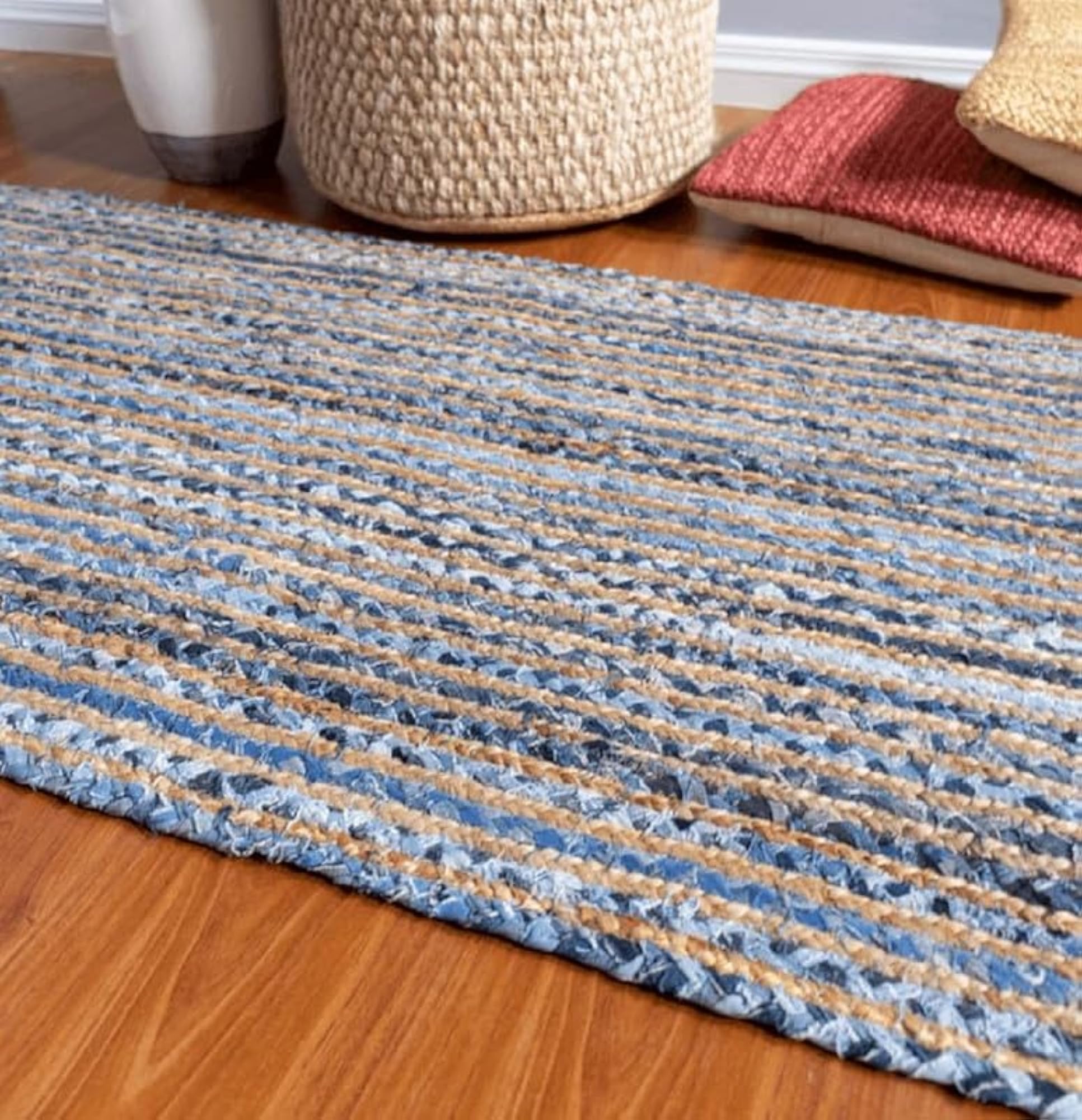 Jute Denim PATTA Runner 2X8 Feet, Modern Home Decor