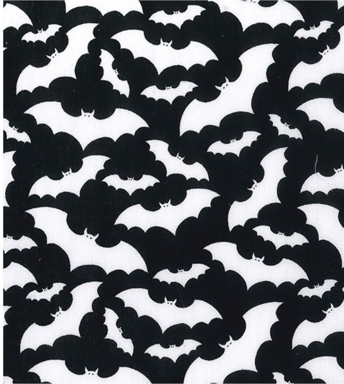 Crs Fur Fabrics Multi Printed Polycotton Craft Fabric Material - White Bats On Black, 1Mtr 110Cmx100cm