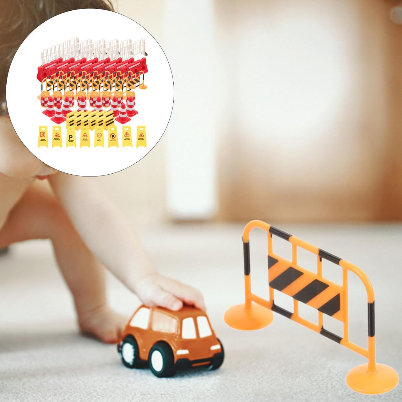 ibasenice 62Pcs Traffic Sign Toys Mini Construction Road Signs | Miniature Street Shapes, Detailed Graphics, Ideal For Classroom Teaching Layouts, Easy To Organize, 62 Small Toys