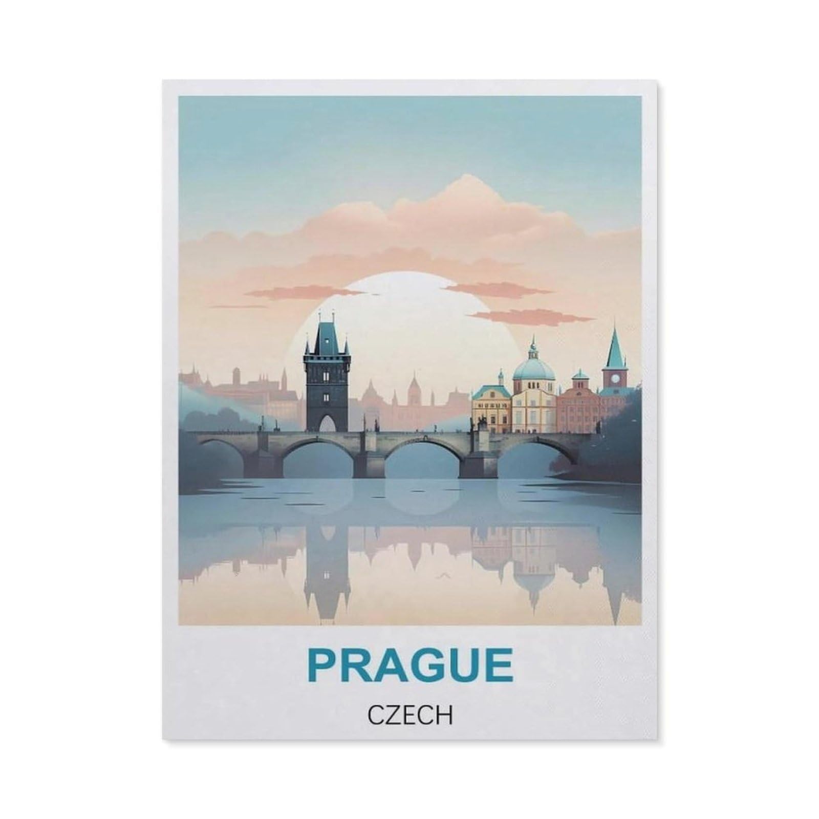 BEAYODKP Full Diamond 5D DIY Diamond Painting，Prague Czech Vintage Travel Posters，3D Diamond Embroidery Cross Stitch Mosaic Needle Works（40 x 50 cm/15.74 x 19.68 inches）-BX94