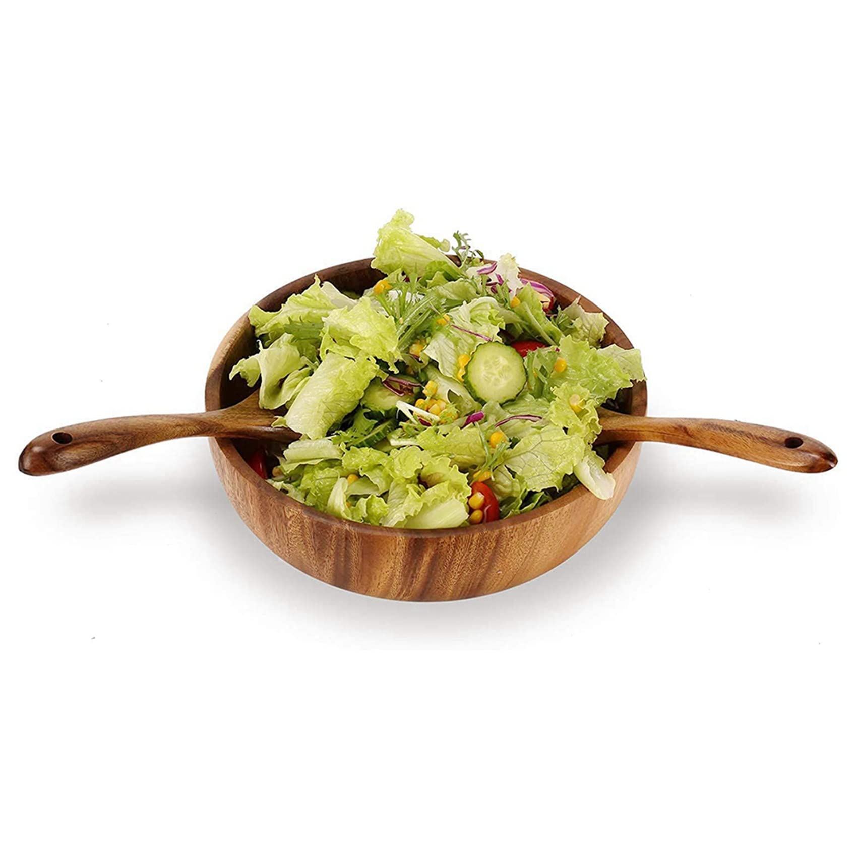 2X Cuenco de Madera de 9,5 Pulgadas, Ensaladera de Madera, Cuenco de Madera Grande para Comida, Frutas, Ensaladas Y Decoración