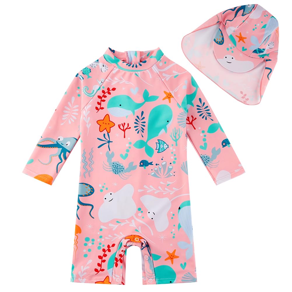 upandfast Baby Mädchen Badebekleidung mit Knöpfen UV-Schutz Baby Girl Swimsuit(18-24 Monate, Rosa Wal)