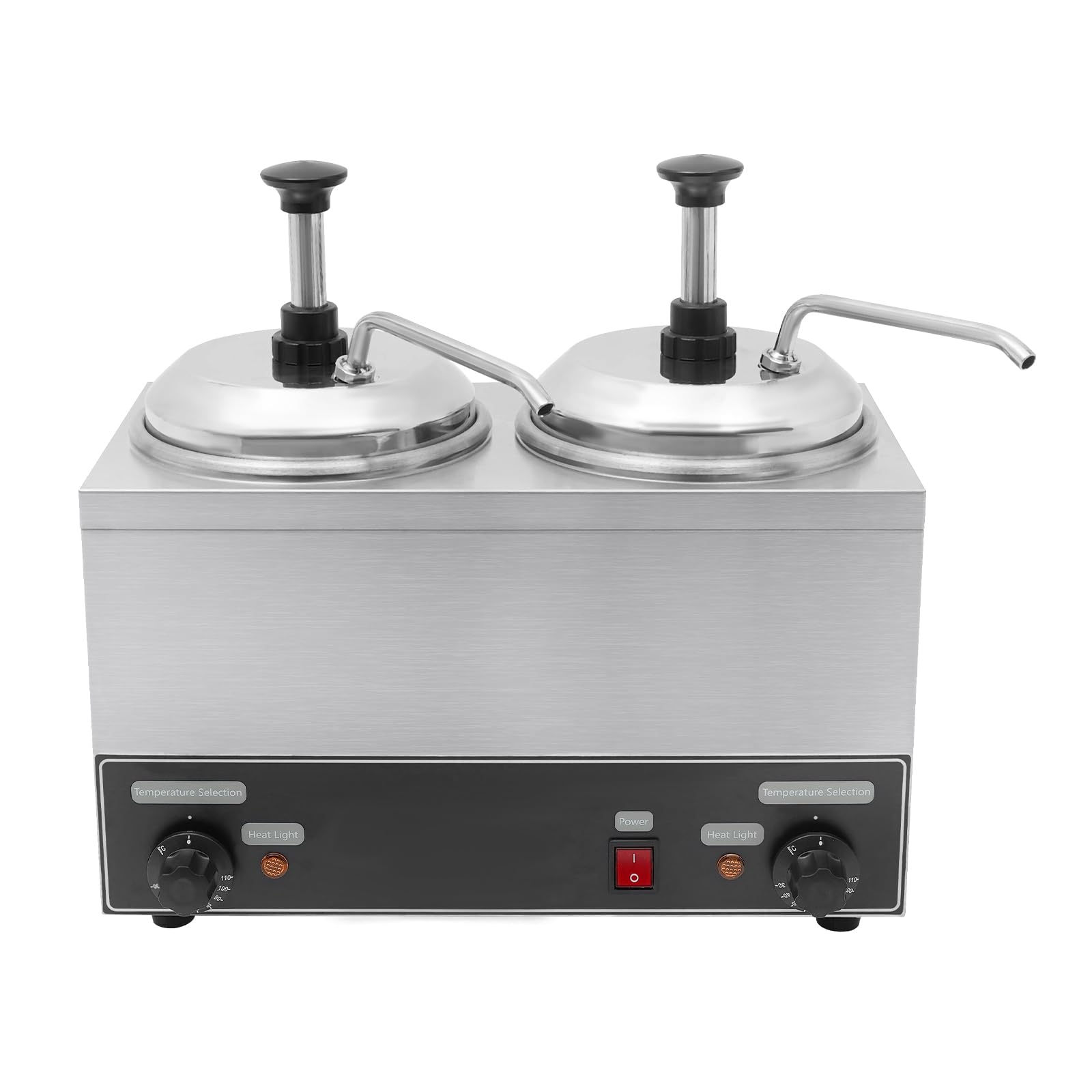 Commercial Electric Cheese Warmer Dispenser 2x2L Stainless Steel Countertop Double Heads Cheese Dispenser with Pump Chili Hot Fudge Caramel Butter Sauce Warmer
