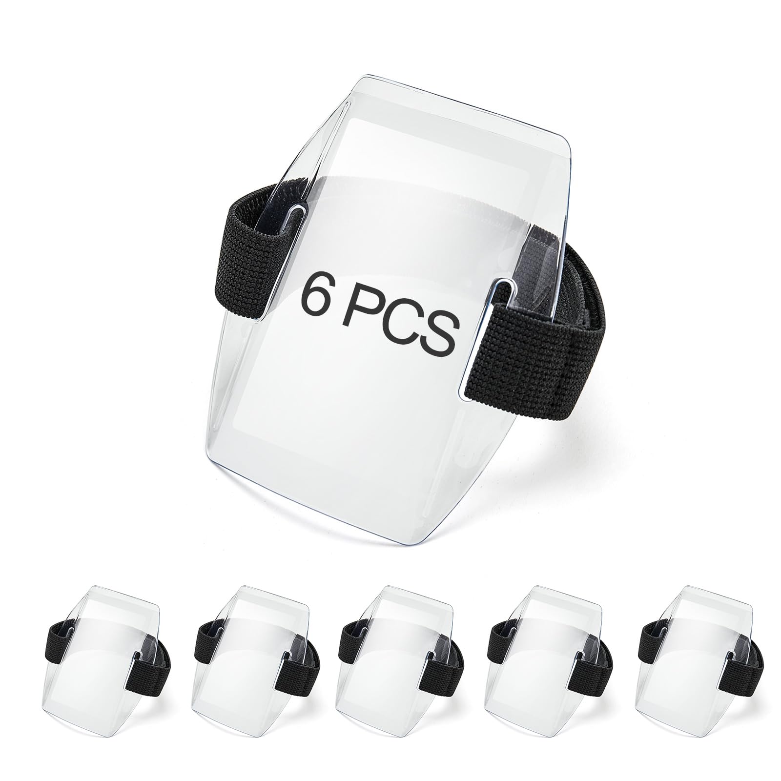 6 soportes para tarjetas de identificación, brazalete impermeable con correa elástica ajustable para personal de oficina, estudiantes, empleados, tamaño universal, transparente