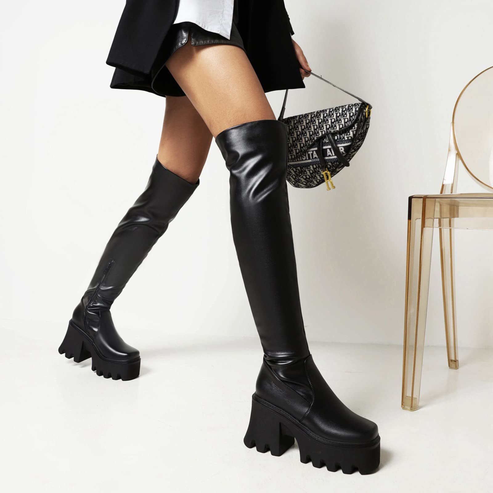 Cuissardes en Cuir Sexy Plateforme sur Les Bottes Au Genou Bottes De Fête