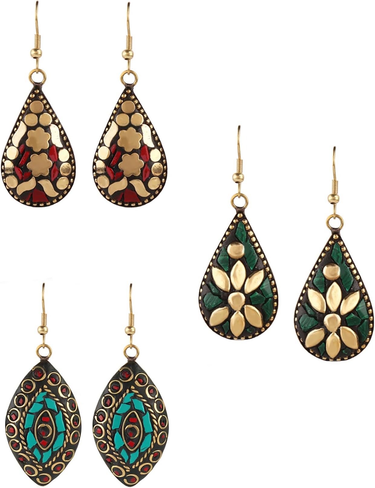Drop Earrings For Women | Traditional Women Earrings Sets | Ethnic Combo Set Tibetan Laac Drop Earrings For Girls Accessories Jewellery | Birthday Anniversary Gift for Girls Women