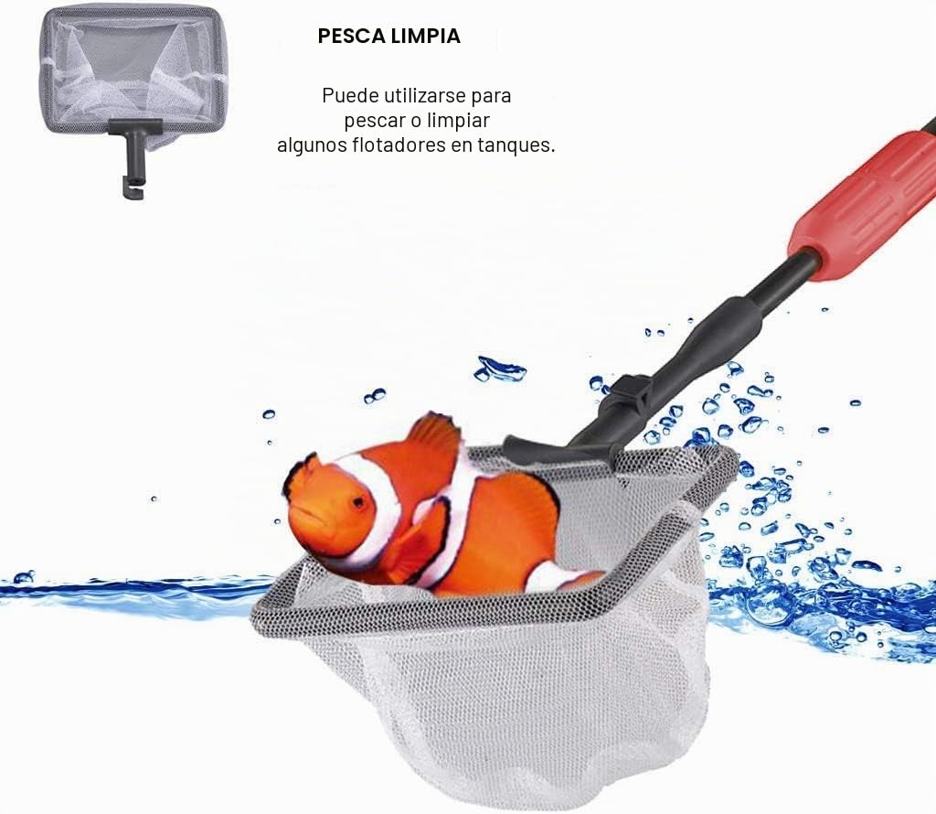 Boxtech Herramientas de Limpieza de Acuarios 6 en 1, Juego de Limpiadores de Peceras con Raspador de Algas, Esponja de Vidrio, Escoba de Grava, Cepillo de Tubo, Redes para el acuario, 97cm
