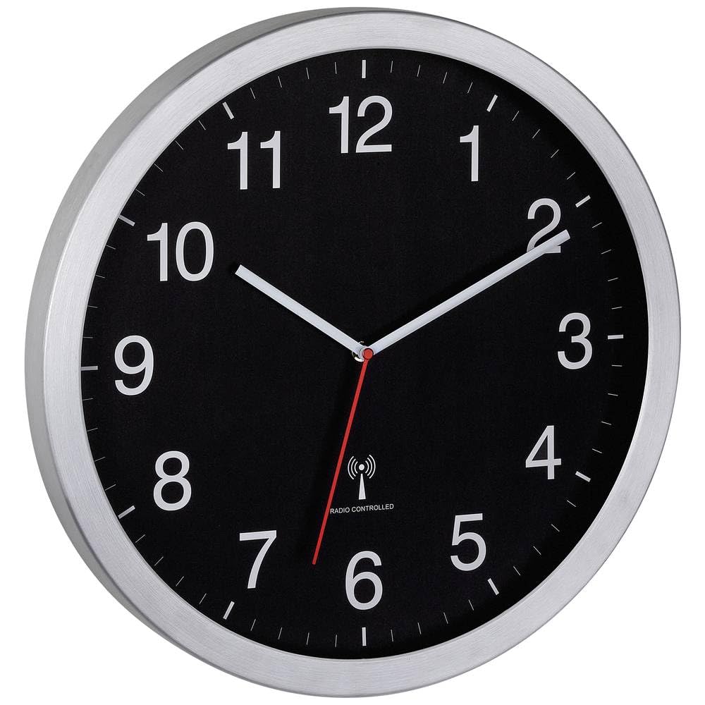 TFA Dostmann Wanduhr XL, 60.3545.01, analoge Funk Uhr, gut ablesbar, mit Sekundenzeiger, schwarz Silber, (L) 400 x (B) 50 x (H) 400 mm