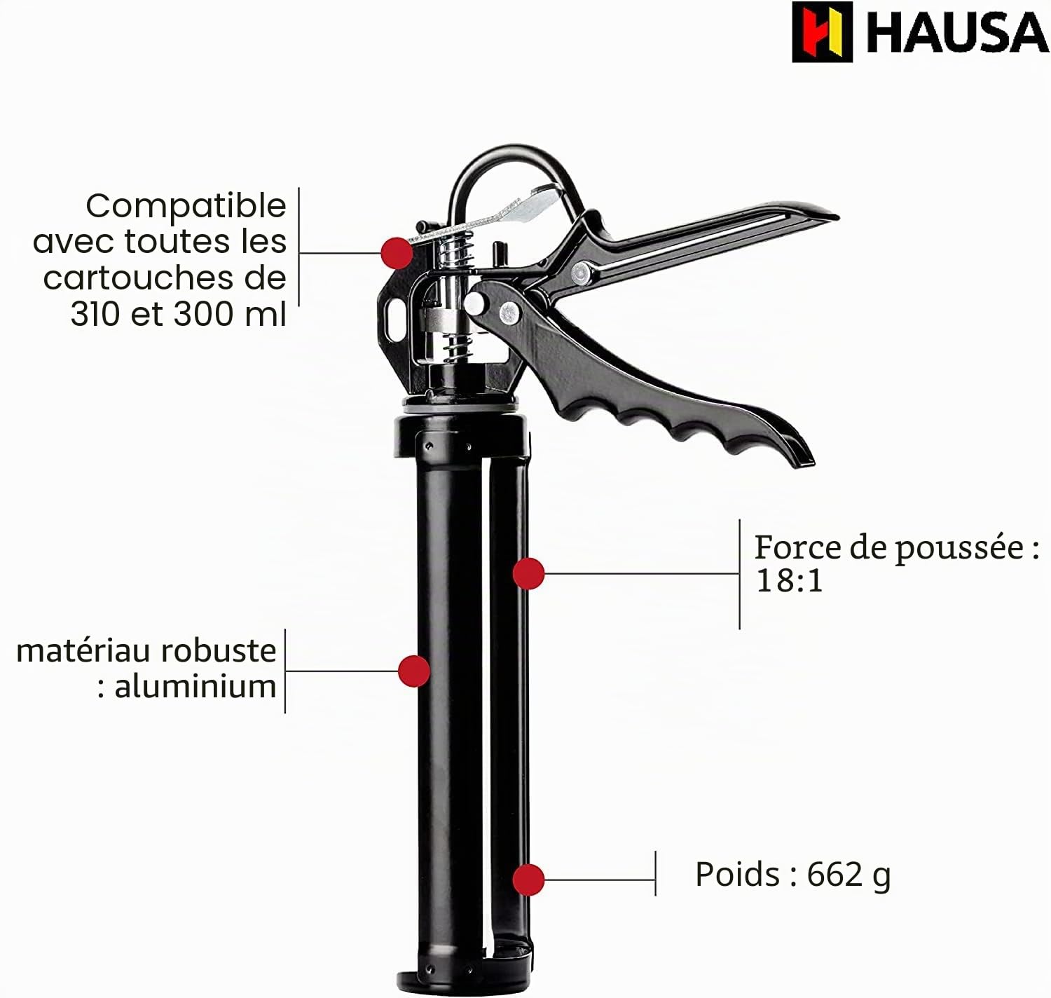 HAUSA Colle de Construction Polymère MS Haute Tack HK1000 avec Presse à Cartouche Colle de Montage 400kg/10cm² après 3h pour Construction Intérieure et Extérieure Colle Tout Usage 1x 290ml Blanc